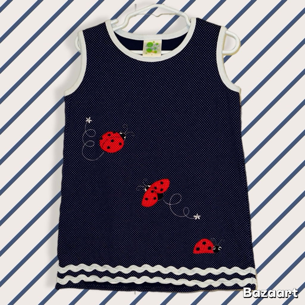 Navy Polka Dot Dress With Ladybug Design Size 6